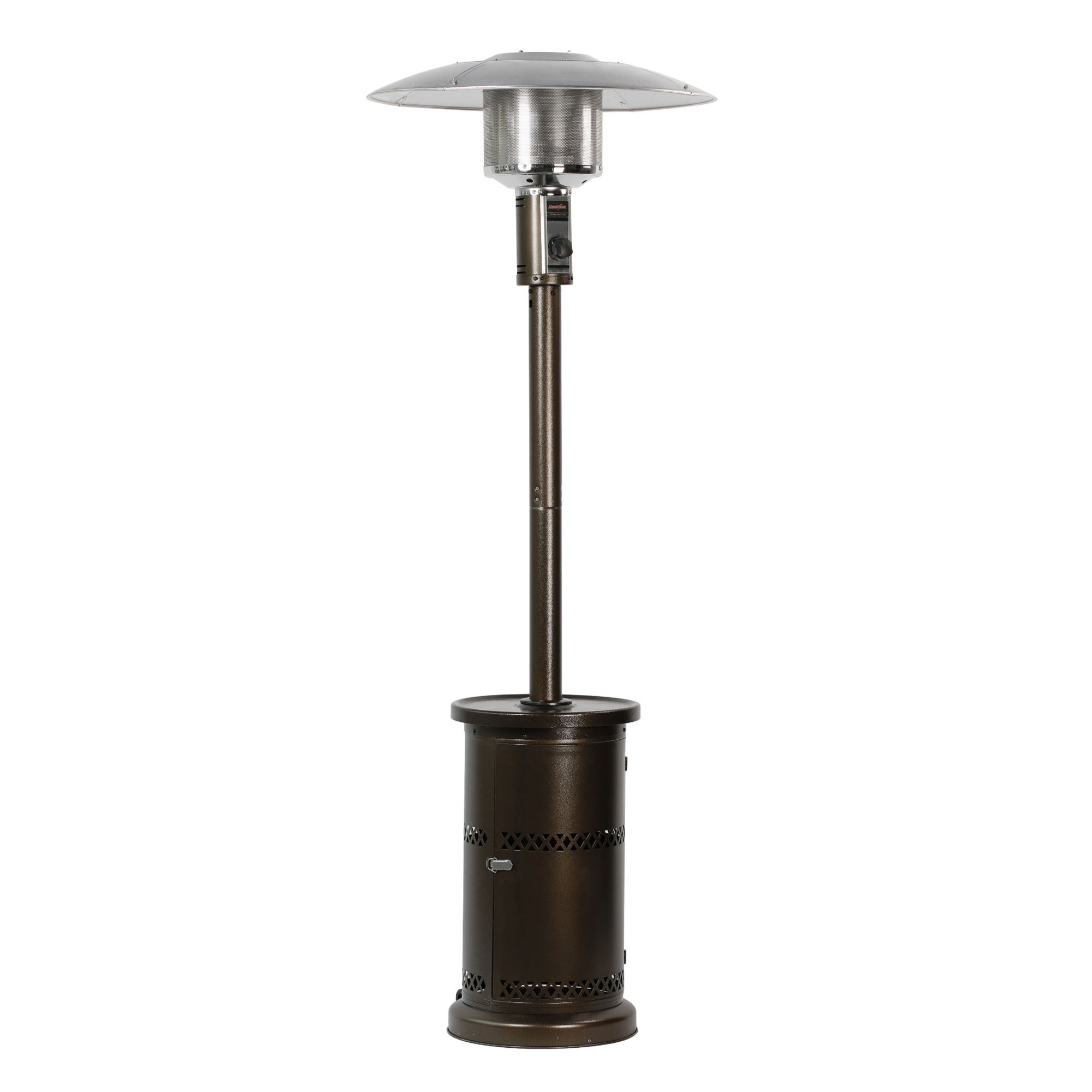 Heatmaxx Hammertone Bronze Propane Patio Heater - 48000 BTU, Push and Turn Ignition, Auto Shut Off, Model# SRPH33A